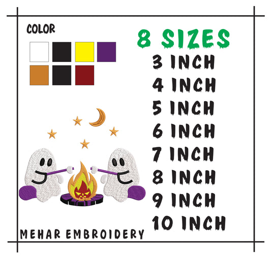 Ghost Campfire Embroidery Design, Spooky Halloween Machine File (Digital Download)
