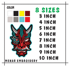 Cyberpunk Oni Mask Machine Embroidery Design - 8 Sizes & Multiple Formats