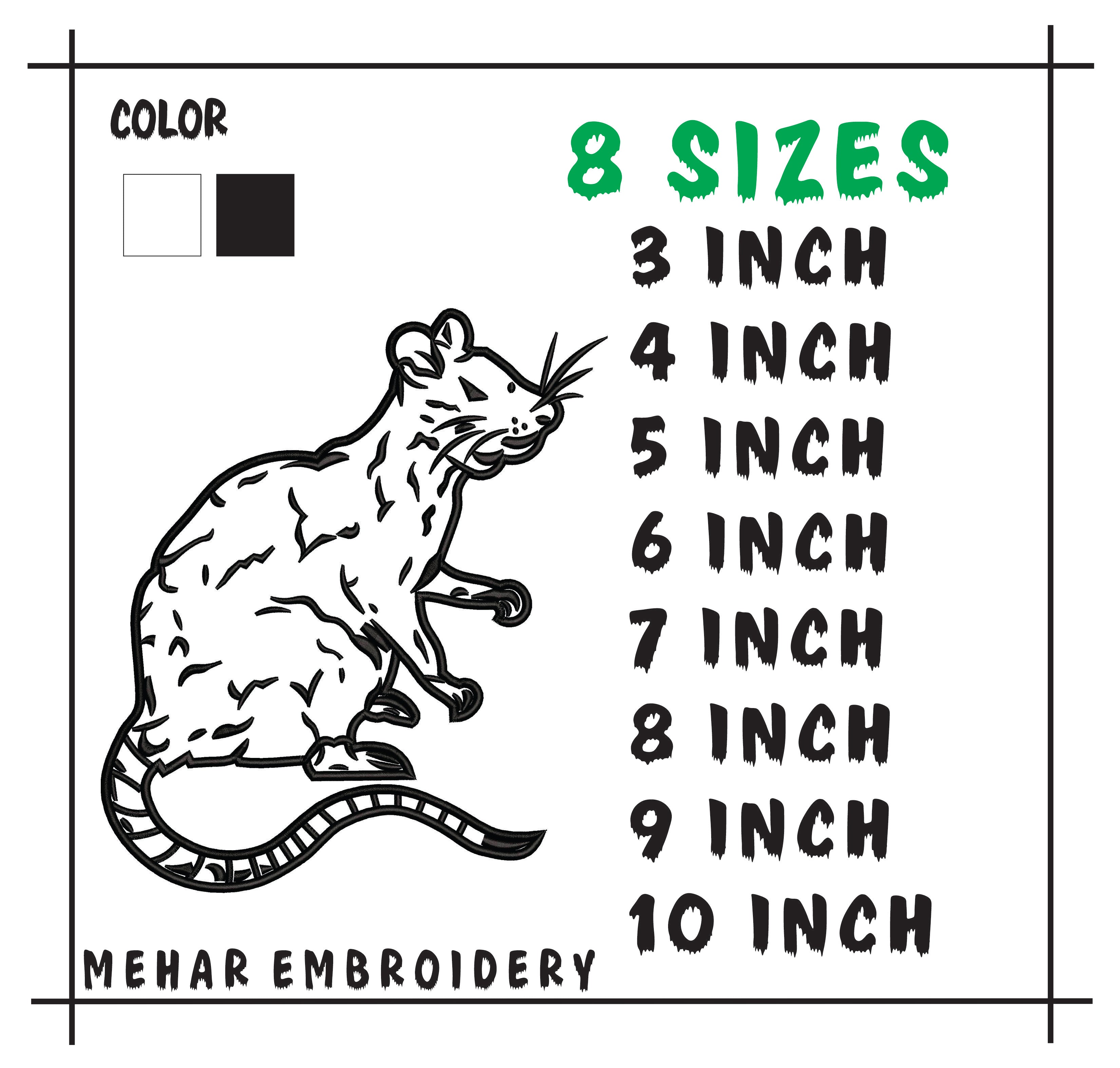 Rat Machine Embroidery Design, Rodent Line Art Embroidery File