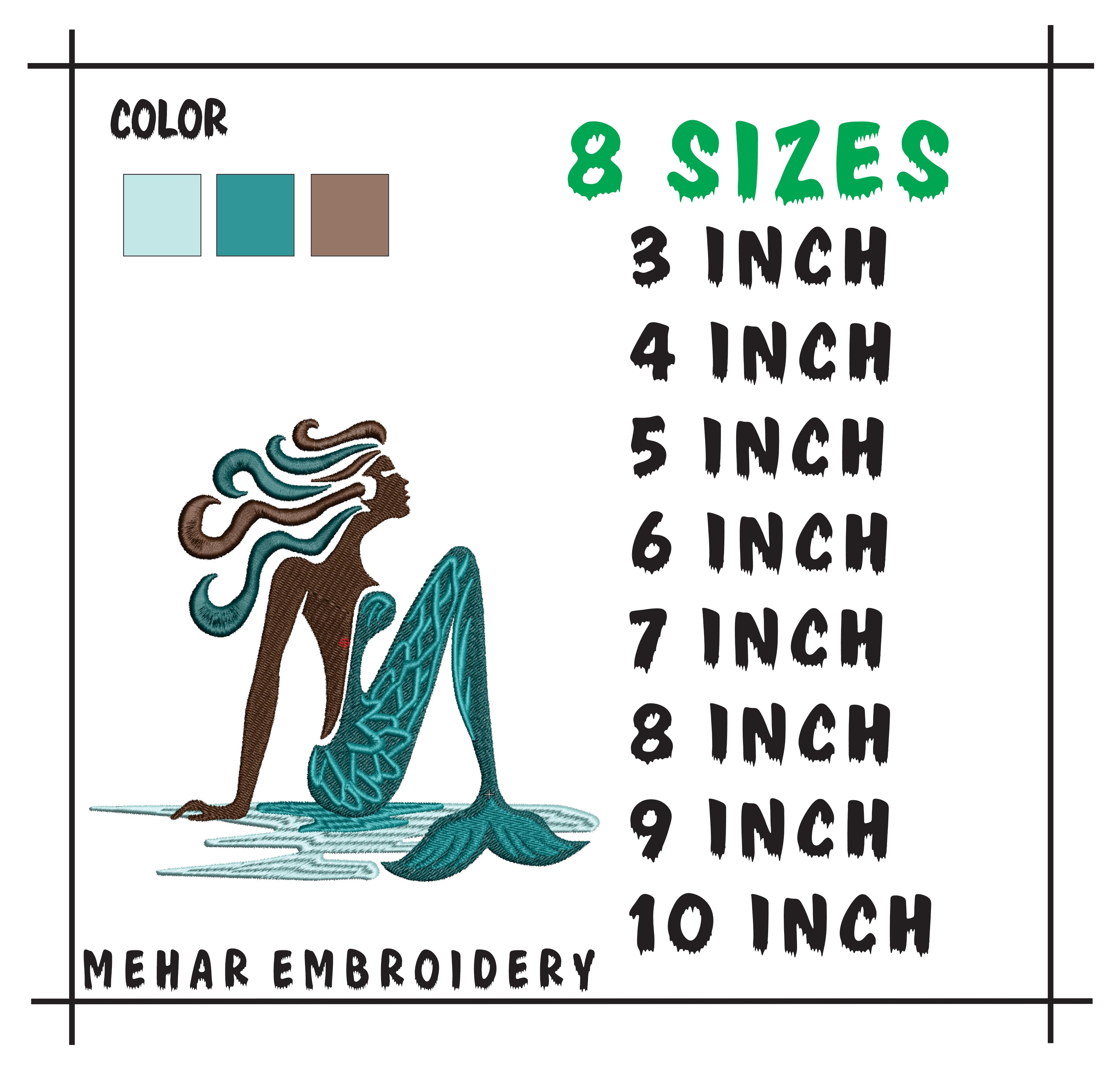 Mermaid Embroidery Design, Nautical Sea Goddess Machine Embroidery File