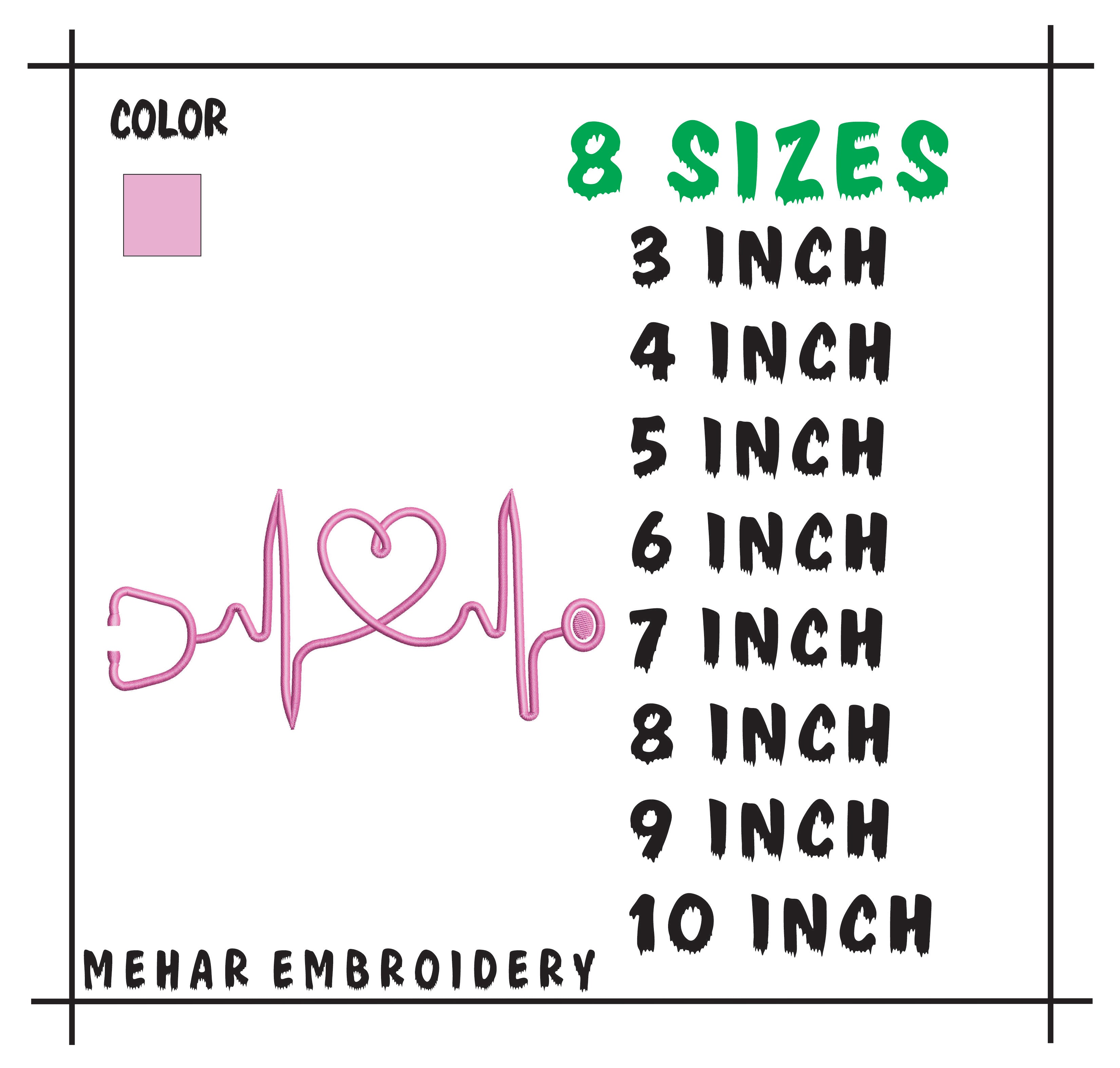 Nurse Heartbeat Stethoscope Embroidery, Medical Line Art Machine Stitch File