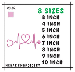 Nurse Heartbeat Stethoscope Embroidery, Medical Line Art Machine Stitch File