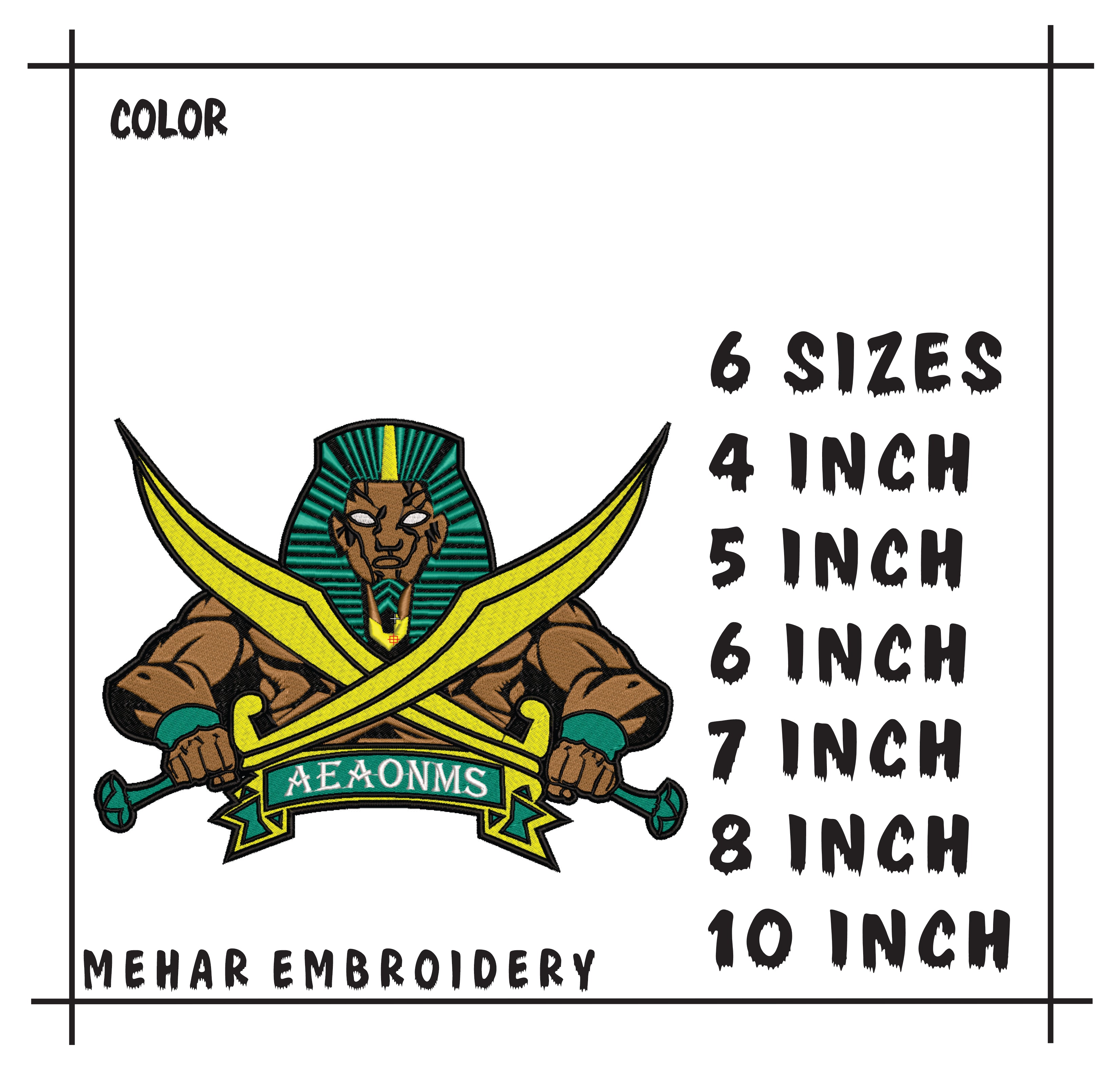 AEAONMS Egyptian Warrior Embroidery, Pharaoh Sword Design, Masonic Digital File