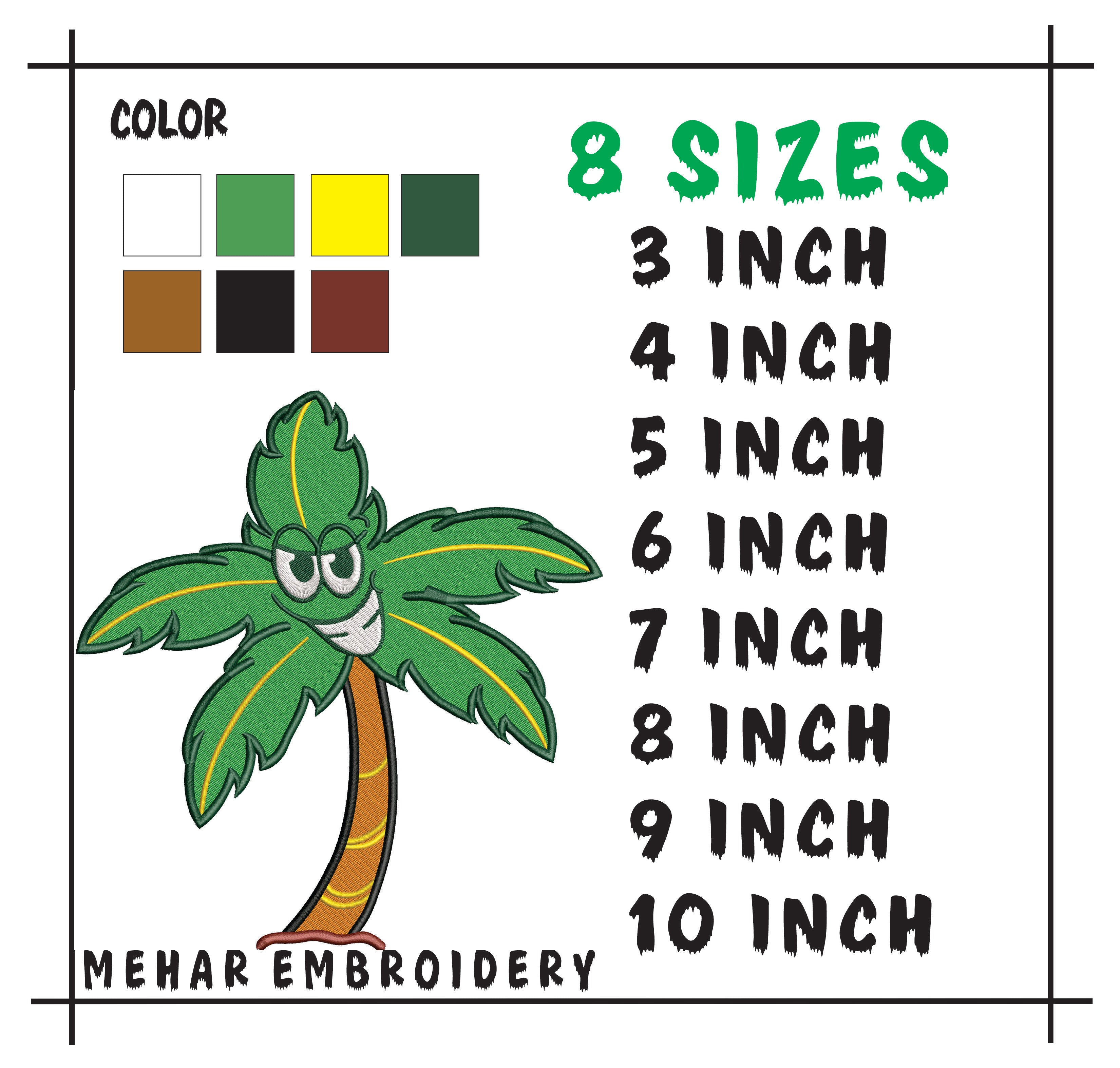 Palm Tree Embroidery Design, Cartoon Summer Machine File