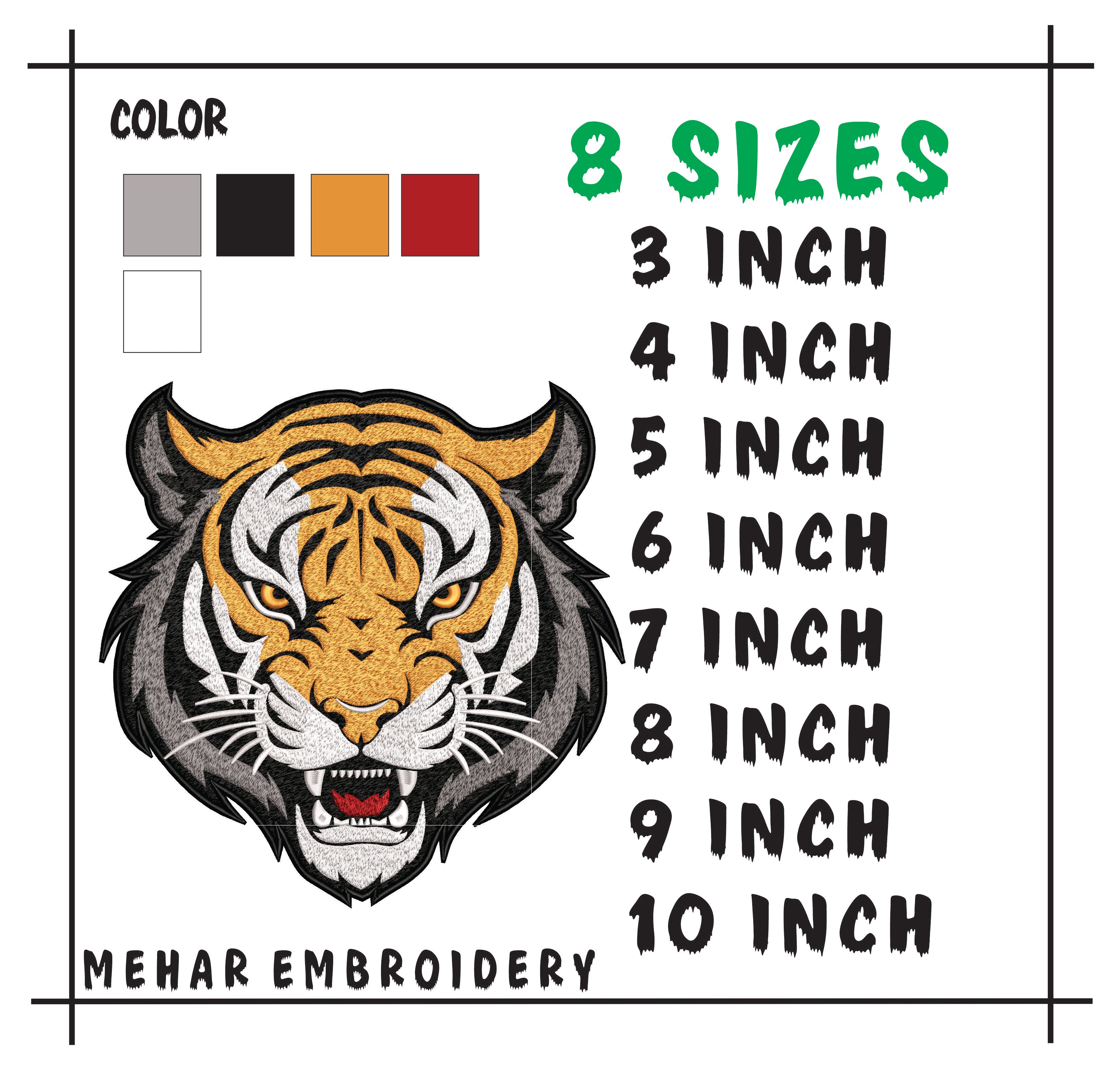 Tiger Head Embroidery Design, Wild Animal Digital File, 8 Sizes