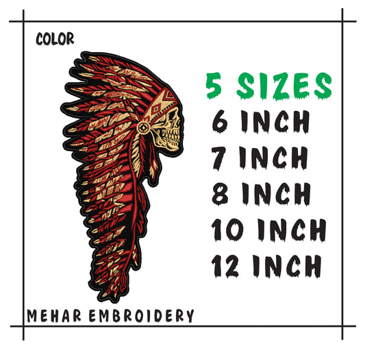 Native American Skeleton Chief Embroidery, Headdress Skull Digital File