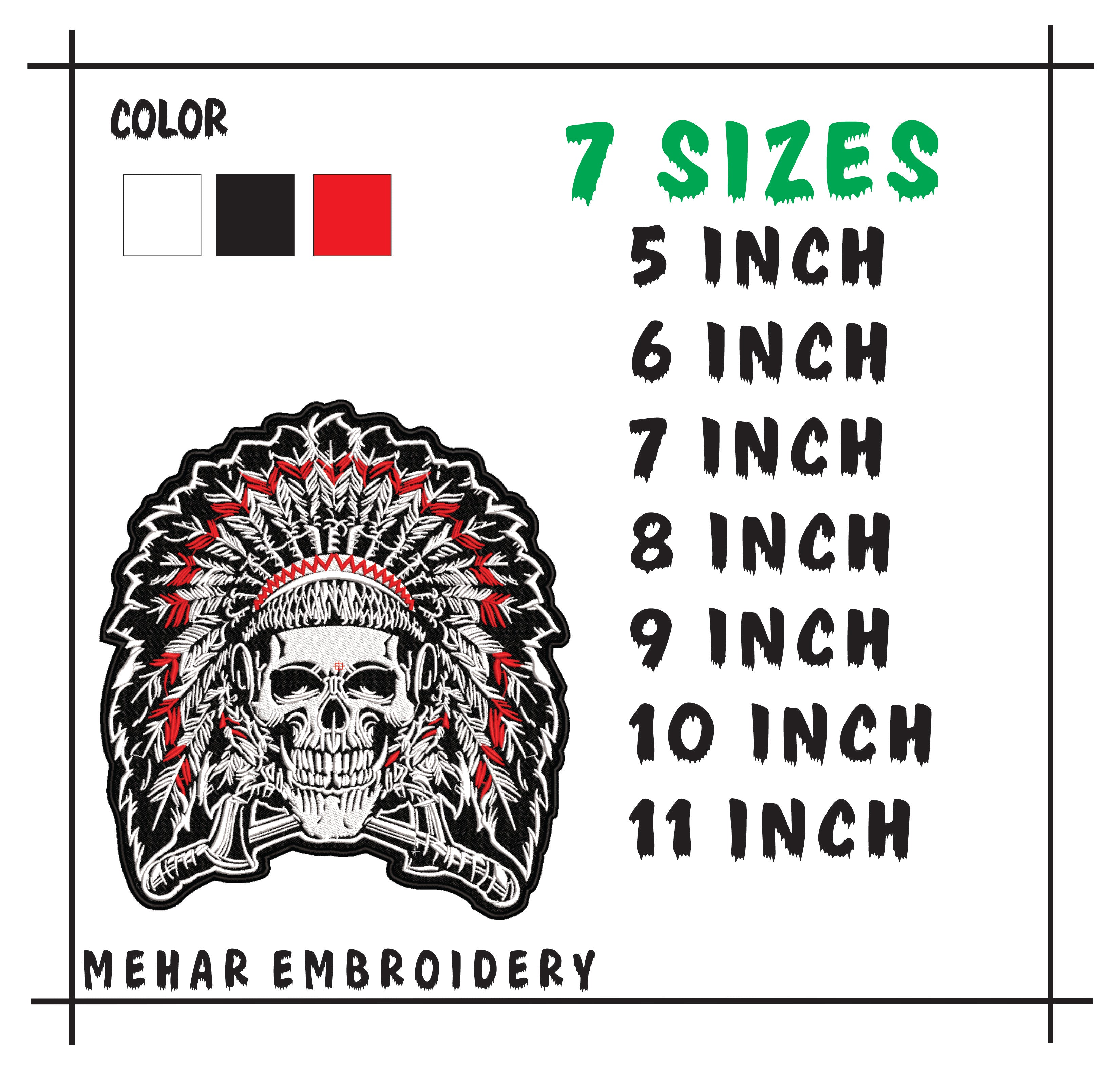 Native Skull Headdress Embroidery Design, Biker Skull Digital File