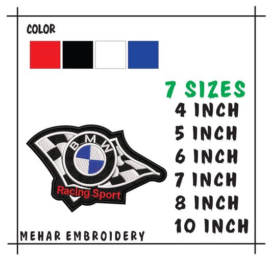 BMW Racing Sport Embroidery, Checkered Flag Digital File