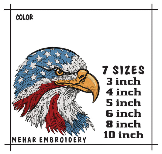 Patriotic American Eagle Embroidery, US Flag Bald Eagle Machine File