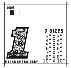 Harley Davidson Number 1 Eagle Skull Machine Embroidery Design, American Motorcycle Biker Embroidery File, 8 Sizes, 8 Formats