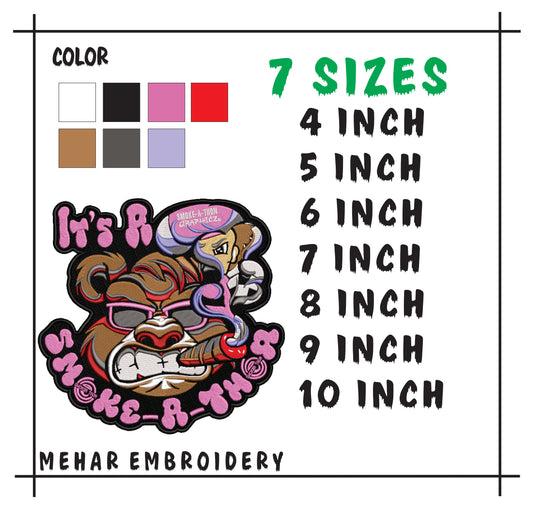 Angry Bear Smoke-A-Thon Embroidery, Streetwear Bear Design, 8 Formats 7 Sizes