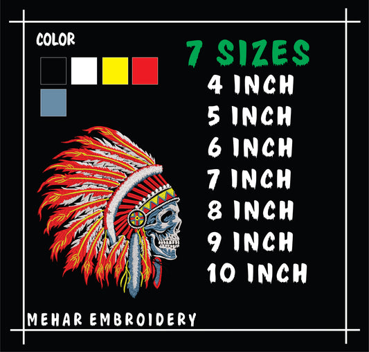 Indian Warrior Skull Embroidery, Native Headdress Machine File