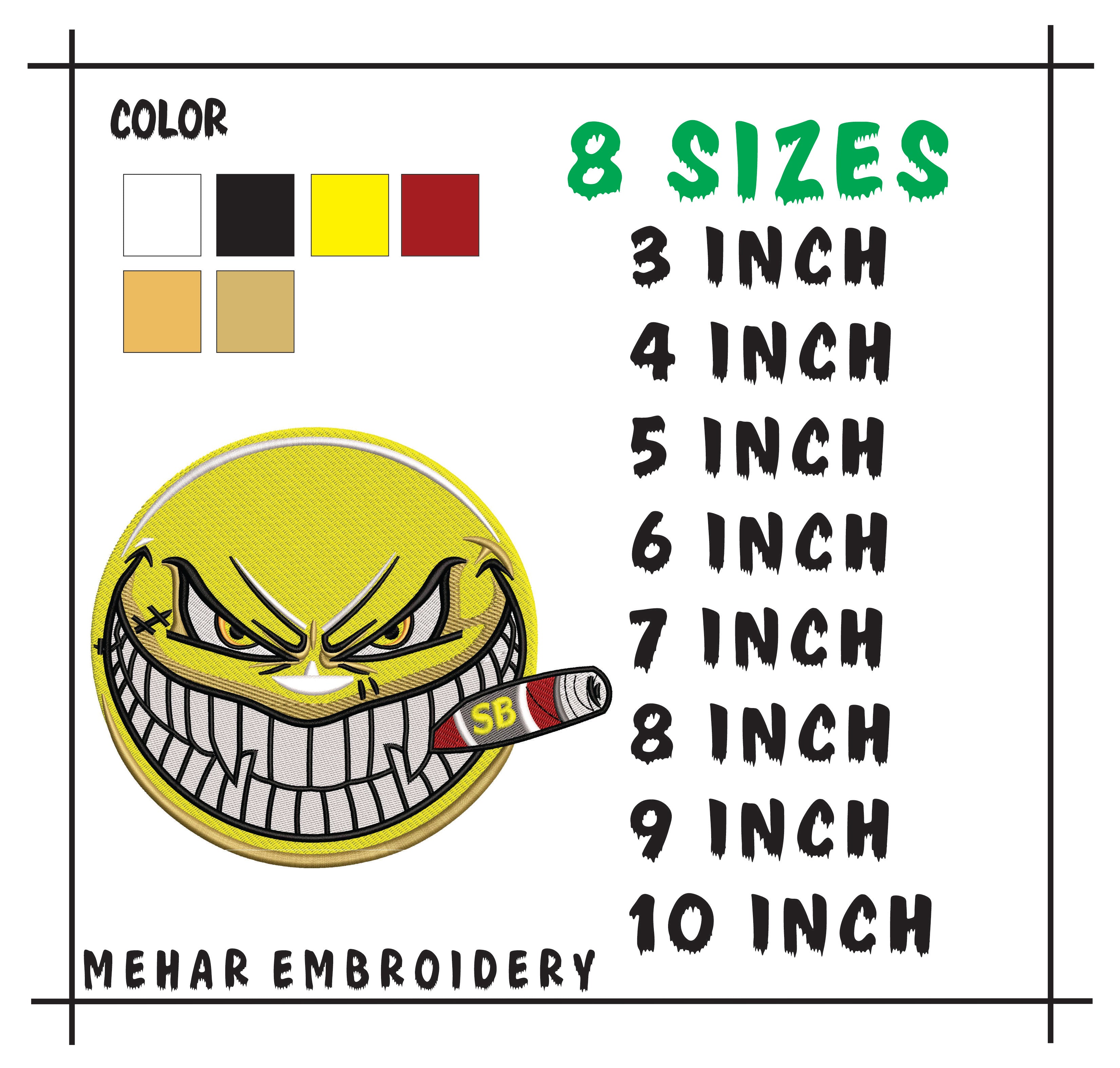 Badass Smiley Face With Cigar Machine Embroidery Design - Angry Smoking Emoji - 8 Sizes & Multiple Formats