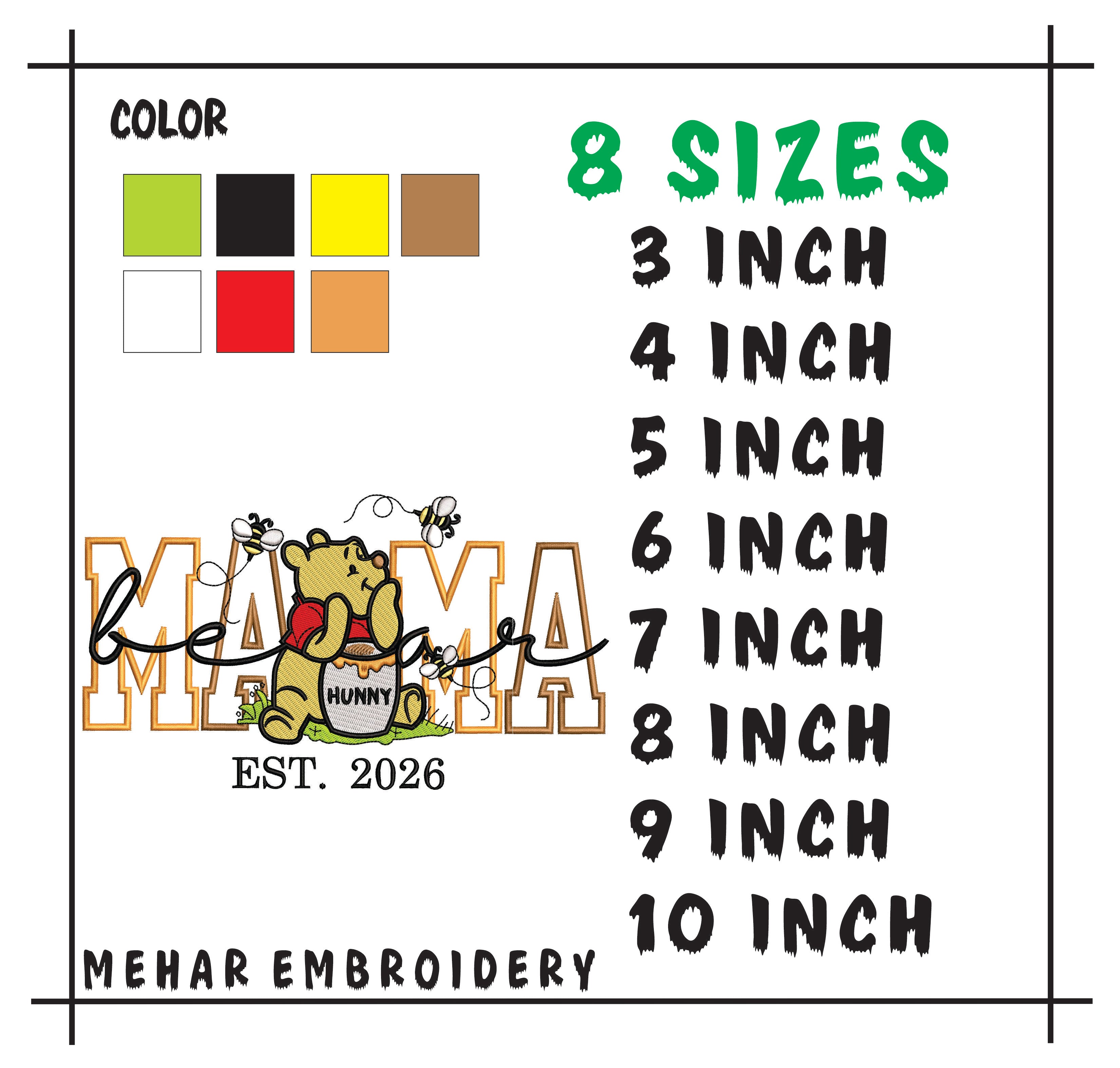 Mama Bear Embroidery Design: Winnie the Pooh Machine File (Digital Download)
