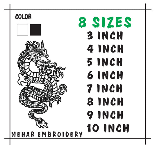 Dragon Embroidery Design, Japanese Dragon File, 8 Sizes 8 Formats