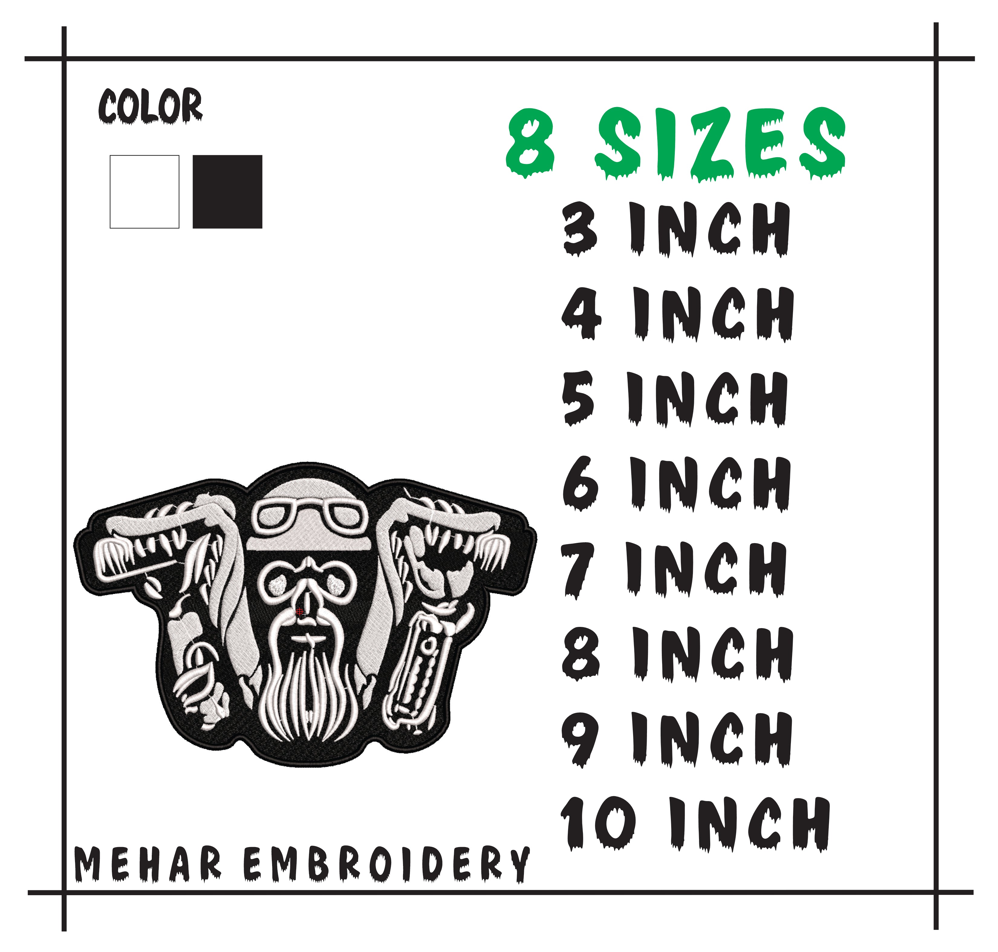 Biker Skeleton Embroidery Design, Motorcycle Rider Art, 8 Formats 8 Sizes