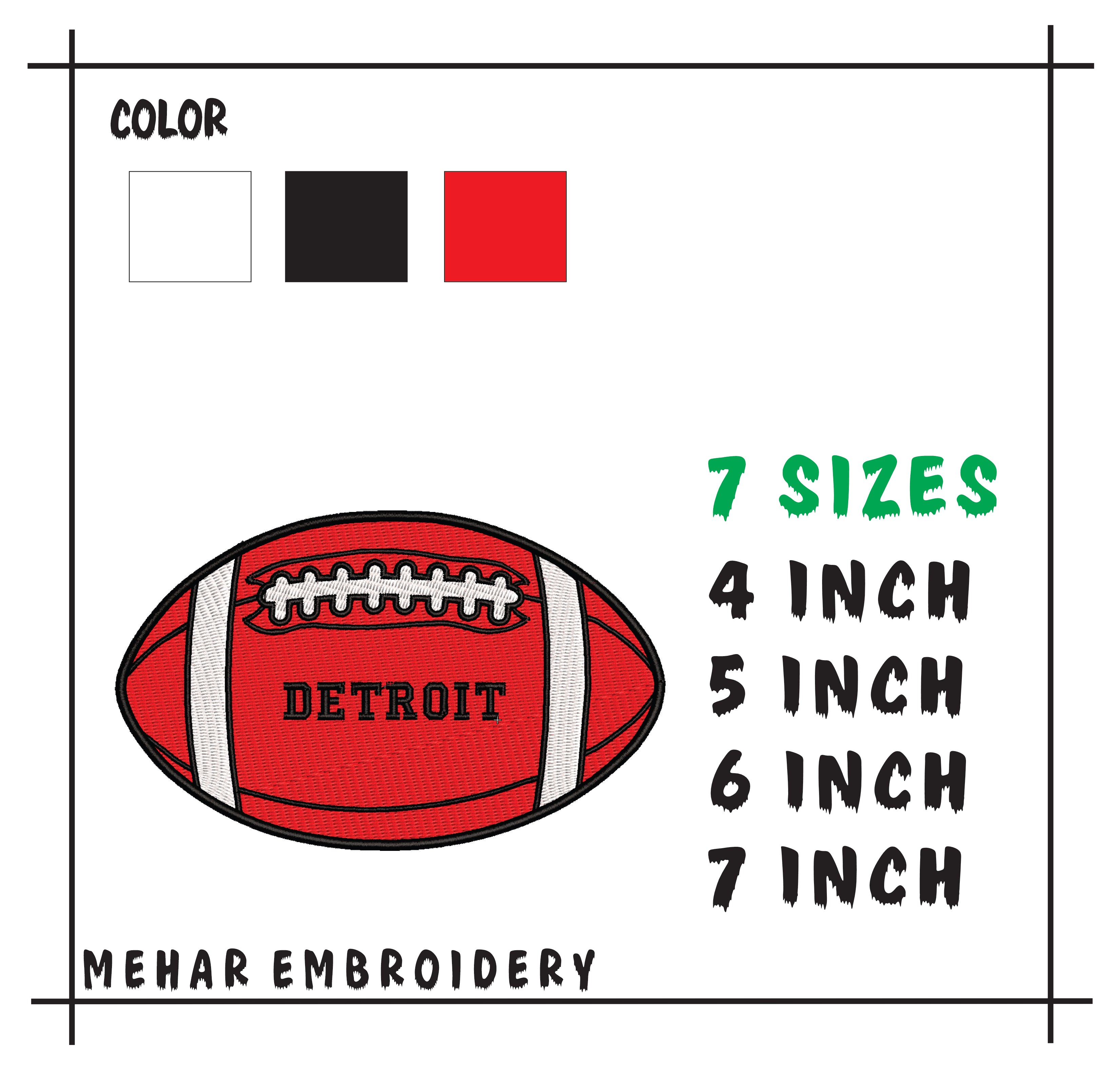 Detroit Football Embroidery Design, Machine Embroidery File, 4 Sizes & 8 Formats
