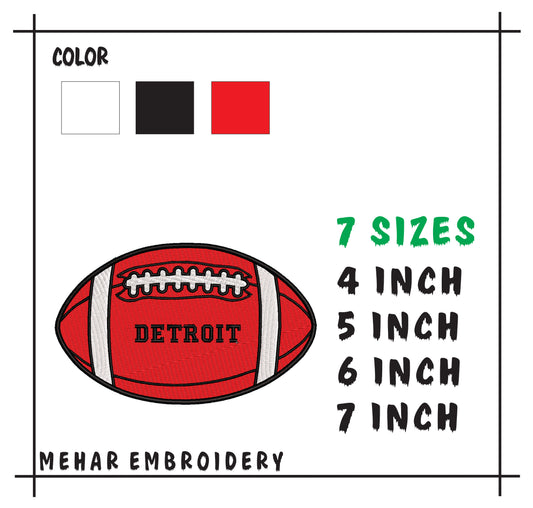Detroit Football Embroidery Design, Machine Embroidery File, 4 Sizes & 8 Formats