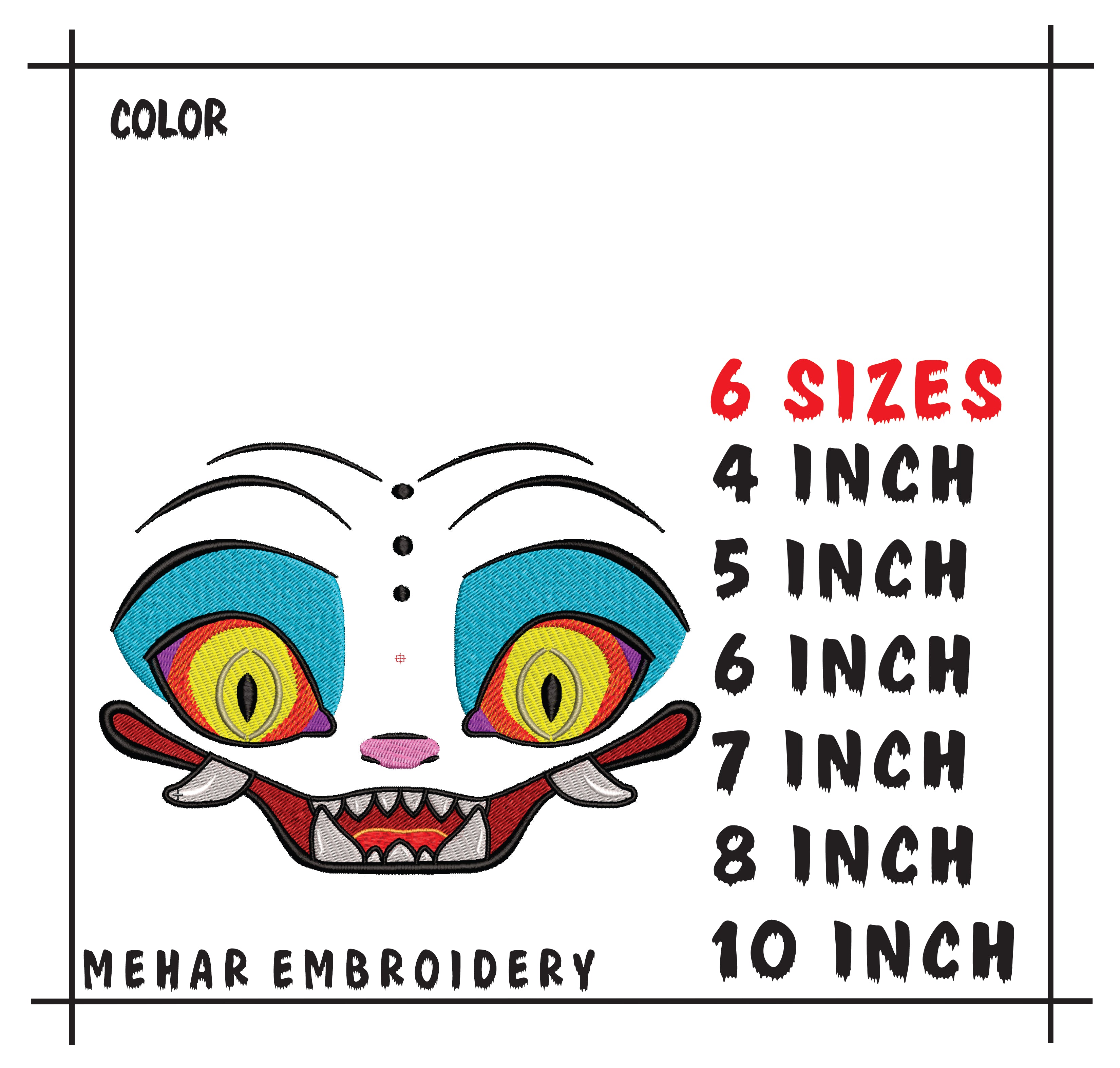 Trippy Cartoon Face Embroidery, Psychedelic Eyes Machine Design, 8 Formats 6 Sizes