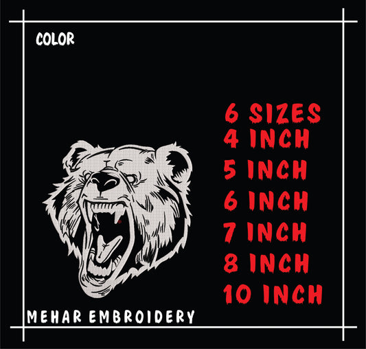 Angry Grizzly Bear Embroidery Design - Roaring Wild Animal Digital File