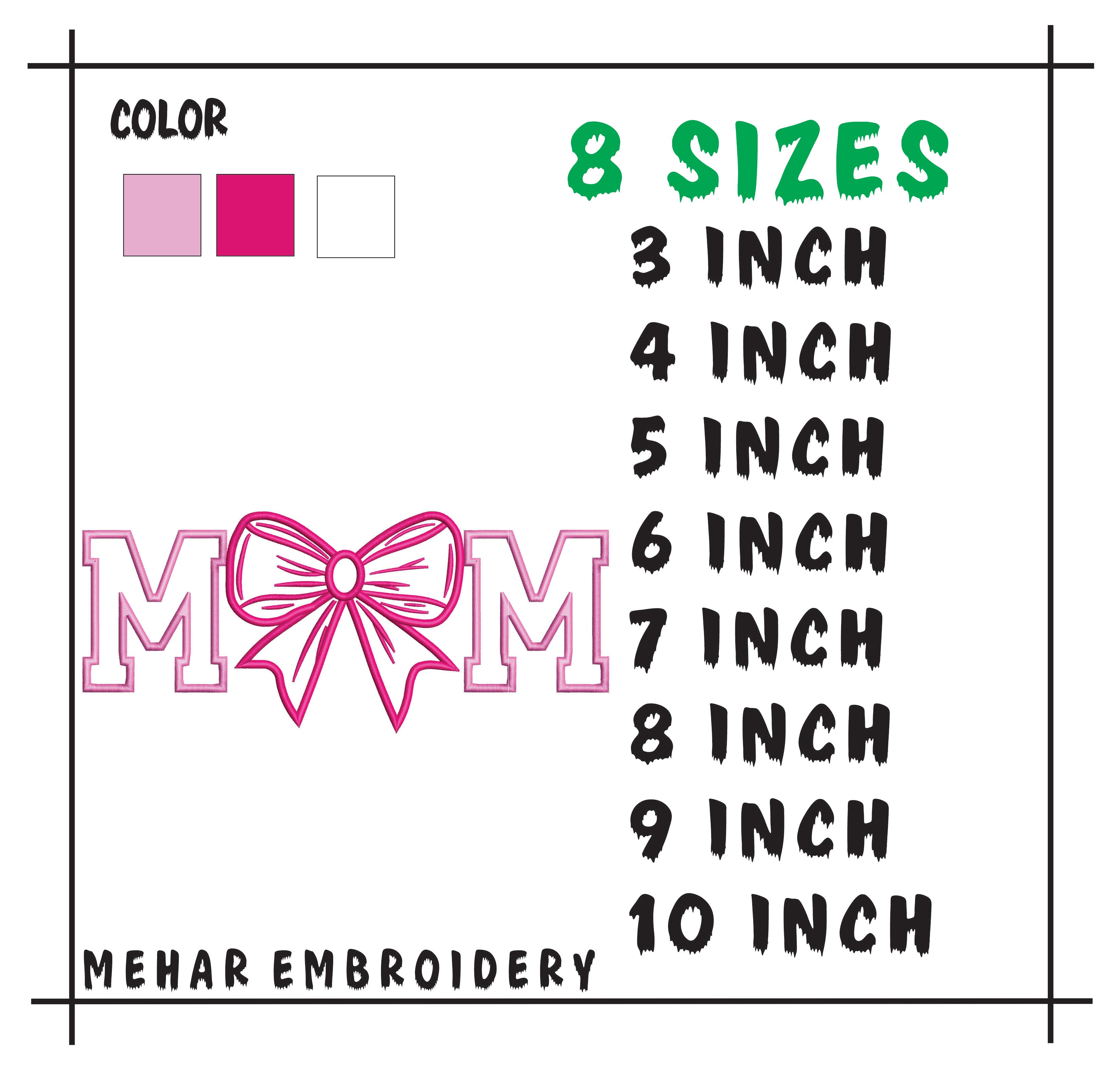 Coquette Bow "Mom" Embroidery Design – Girly Ribbon Machine File for Sweatshirts