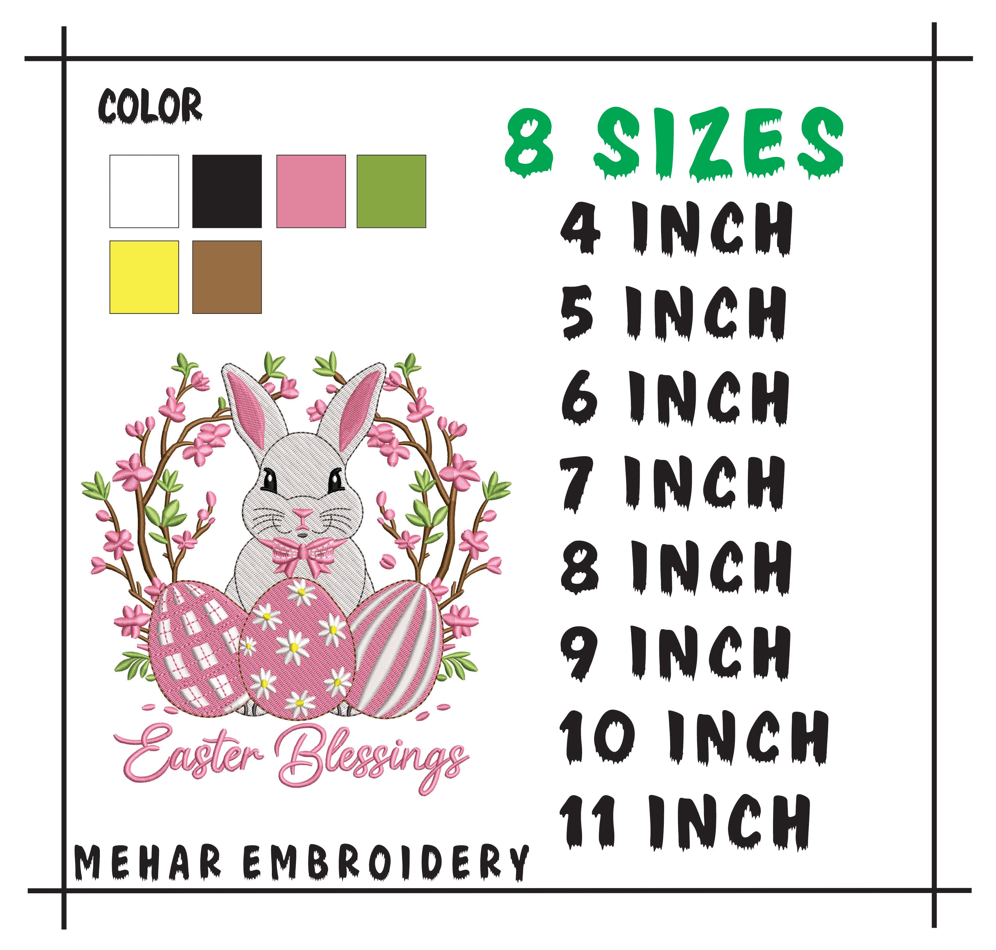 Easter Bunny Floral Embroidery Design – Spring Rabbit Eggs (Instant Download)