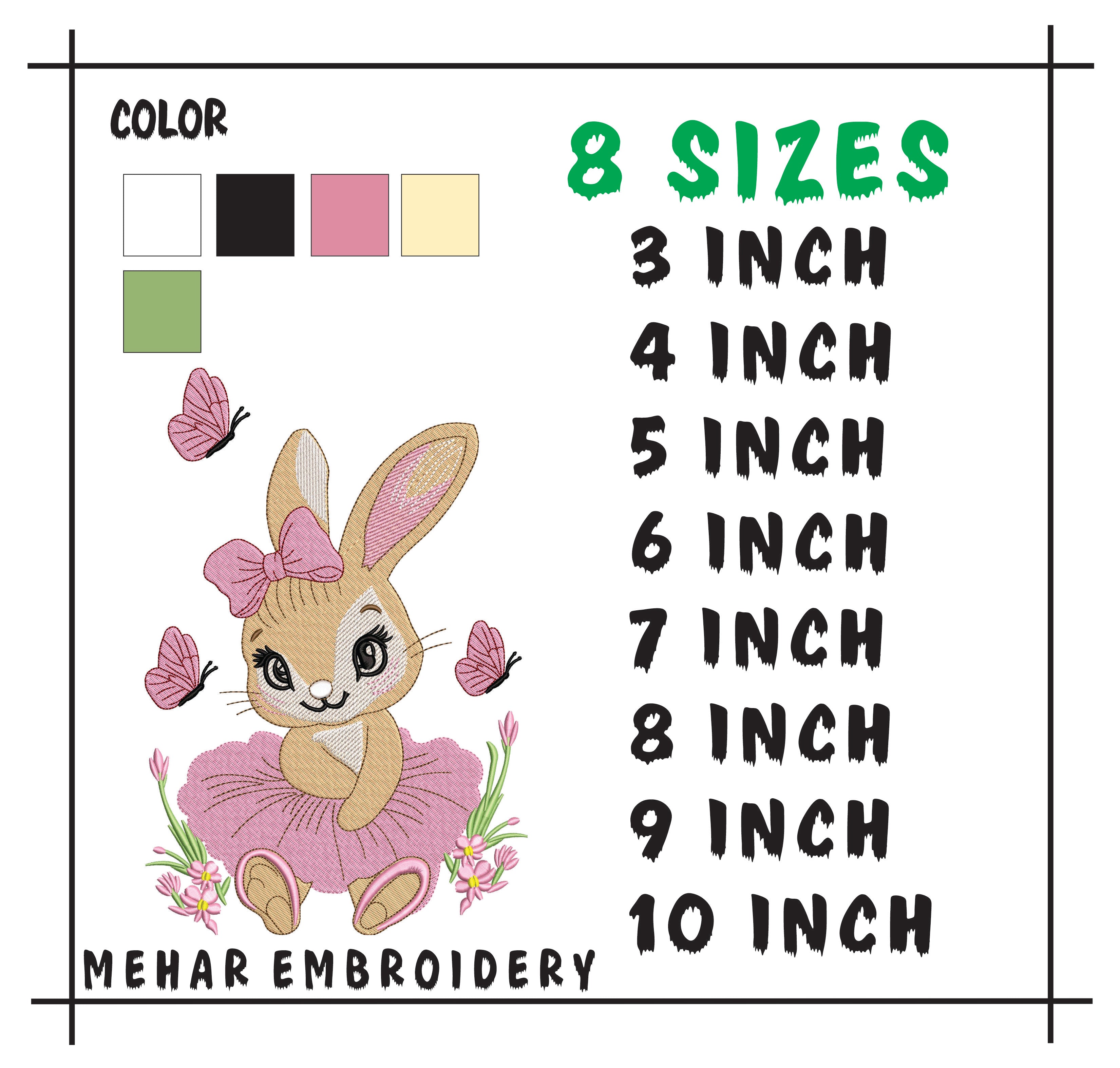 Easter Bunny Girl Embroidery Design, Tutu Bunny Machine File, Spring Butterflies (Digital Download)
