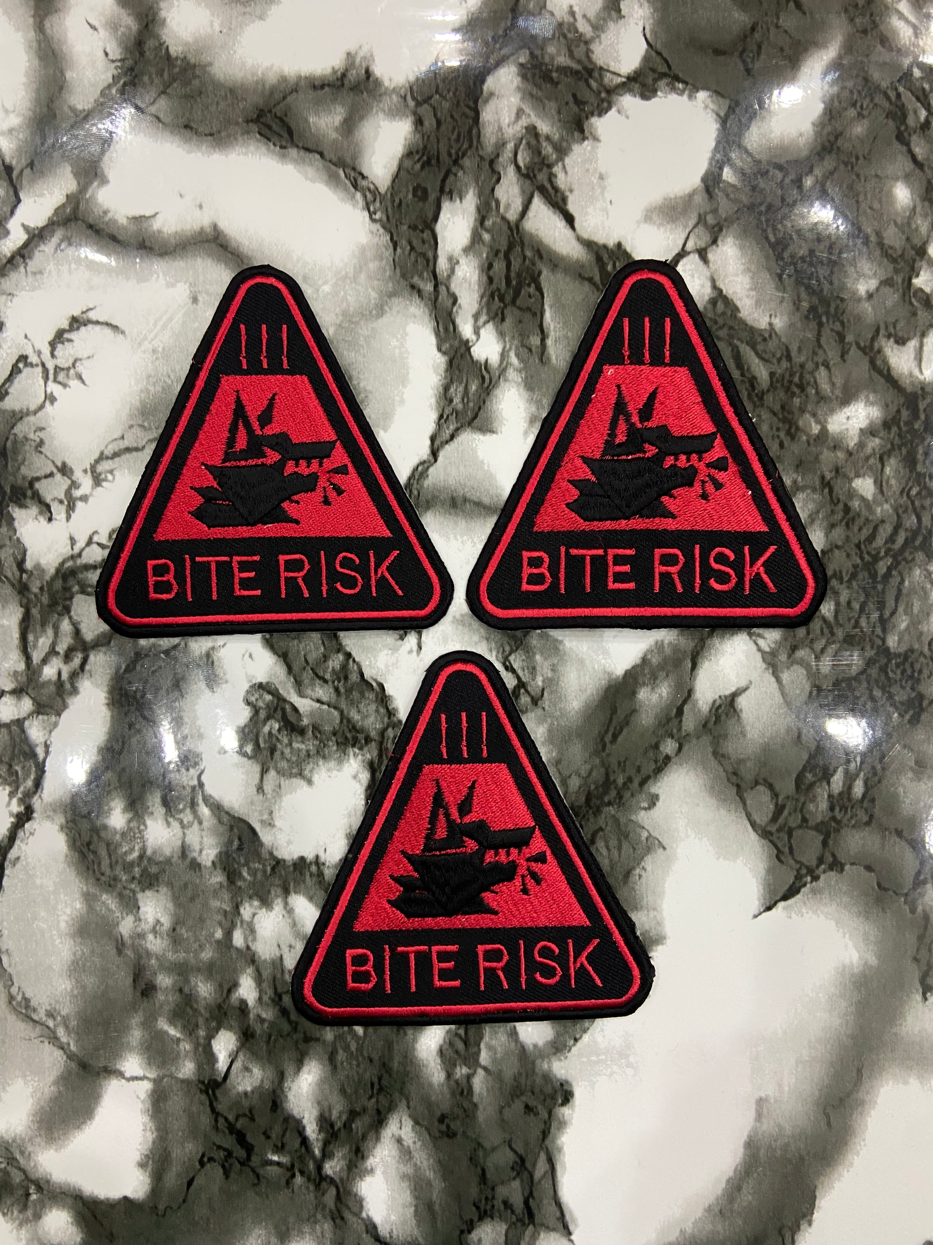 Bite Risk Warning Triangle Patch – Edgy Humor & Tactical Caution Applique