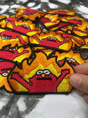 Elmo Flame Meme Embroidered Patch | Hellmo Rise Iron-On Patch | Funny Pop Culture Meme Badge for Jackets & Backpacks