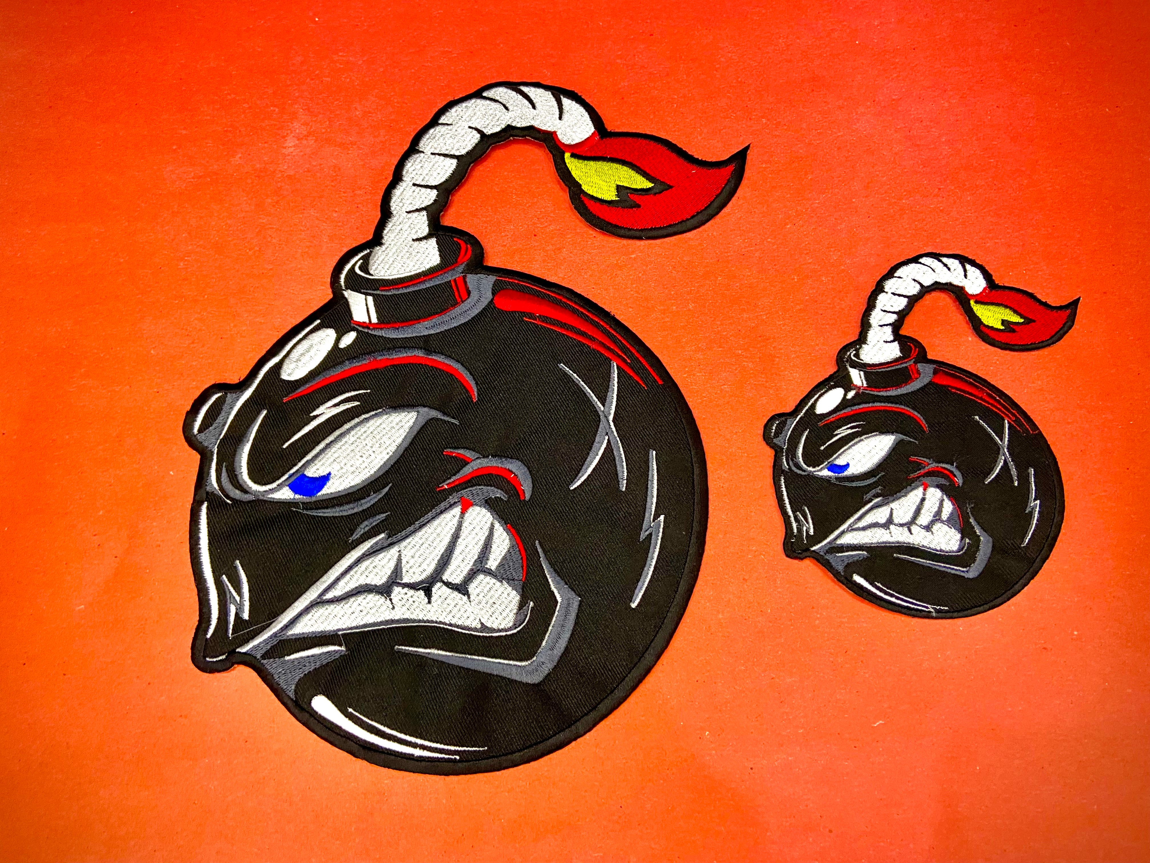 Angry Bomb Large Back Patch | Explosive Biker Gear & Cartoon Back Applique