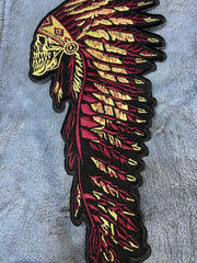 Indiana Headdress Patch: Embrace the spirit of the chief. Detailed embroidered Native American headdress for jackets