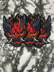 Cyberpunk Oni Fire Large Back Patch – Futuristic Streetwear Applique