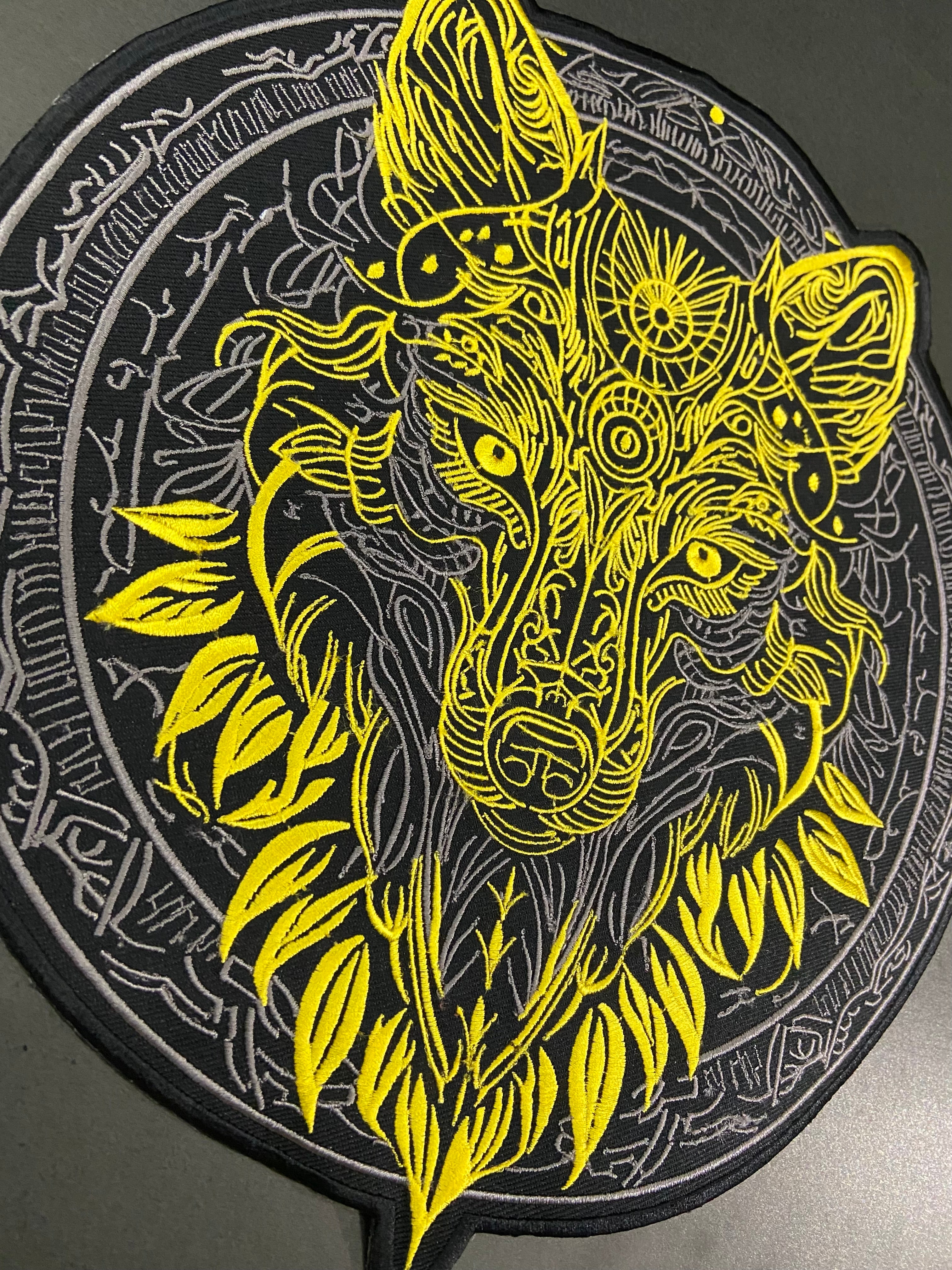 Golden & Grey Wolf Large Back Patch | Antique Style Biker & Sigil Emblem