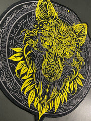Golden & Grey Wolf Large Back Patch | Antique Style Biker & Sigil Emblem