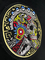 Warrior Skull Patch | 12 Inch Aztec Calavera Embroidery | Tribal & Folk Art Applique