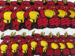 Boxing Bull Embroidery Patch: Red Bull with Yellow Gloves - Iron-On Applique