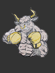 Boxing Bull Embroidery Patch: Red Bull with Yellow Gloves - Iron-On Applique