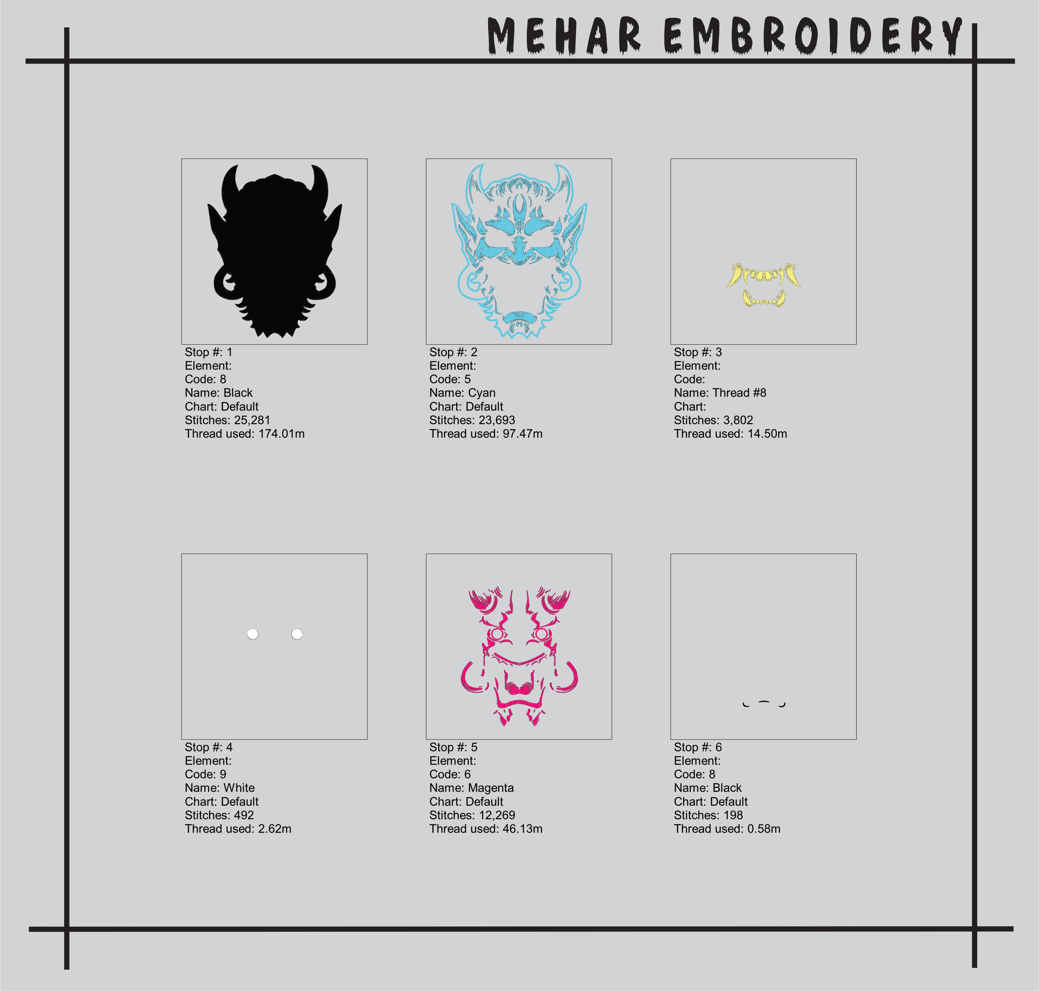 Neon Oni Mask Embroidery Design, Cyberpunk Hannya Digital File