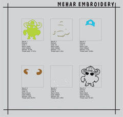 Horns Monster Embroidery Design, Cool Green Beast with Cap, 8 Formats 8 Sizes
