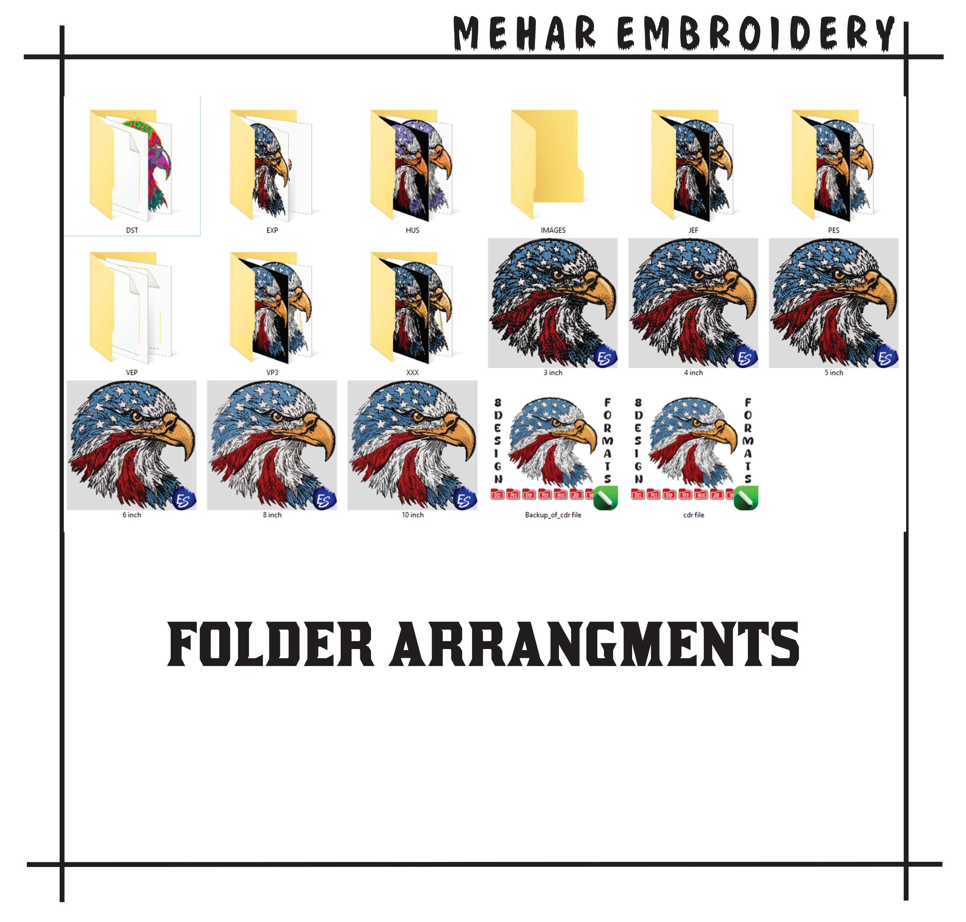 Patriotic American Eagle Embroidery, US Flag Bald Eagle Machine File