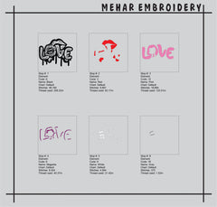 Love Graffiti Embroidery Design, Lips and Hearts Drip Art, 8 Formats 7 Sizes
