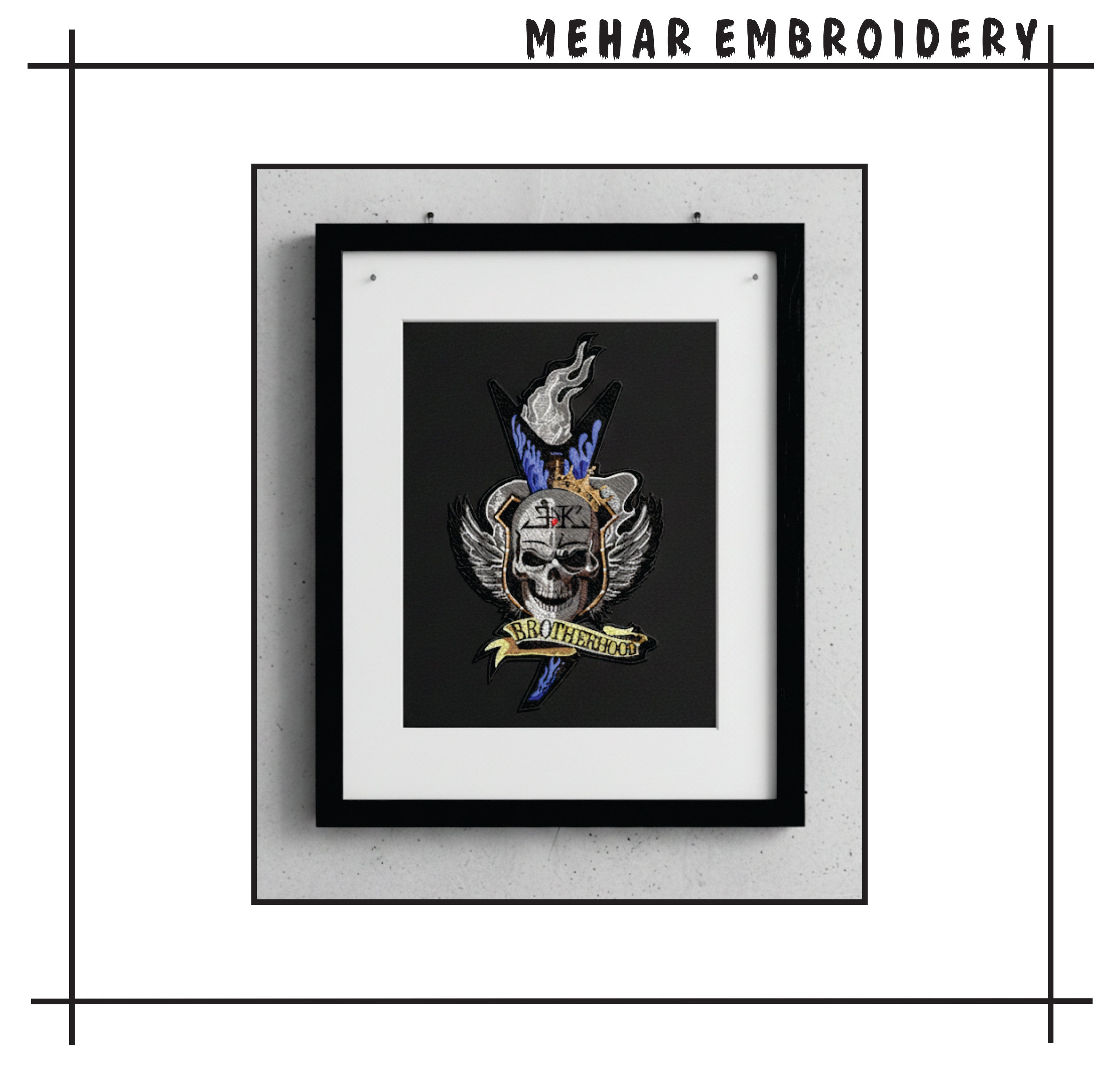 Skull Brotherhood Embroidery Design, Crowned Winged Skull Digital File