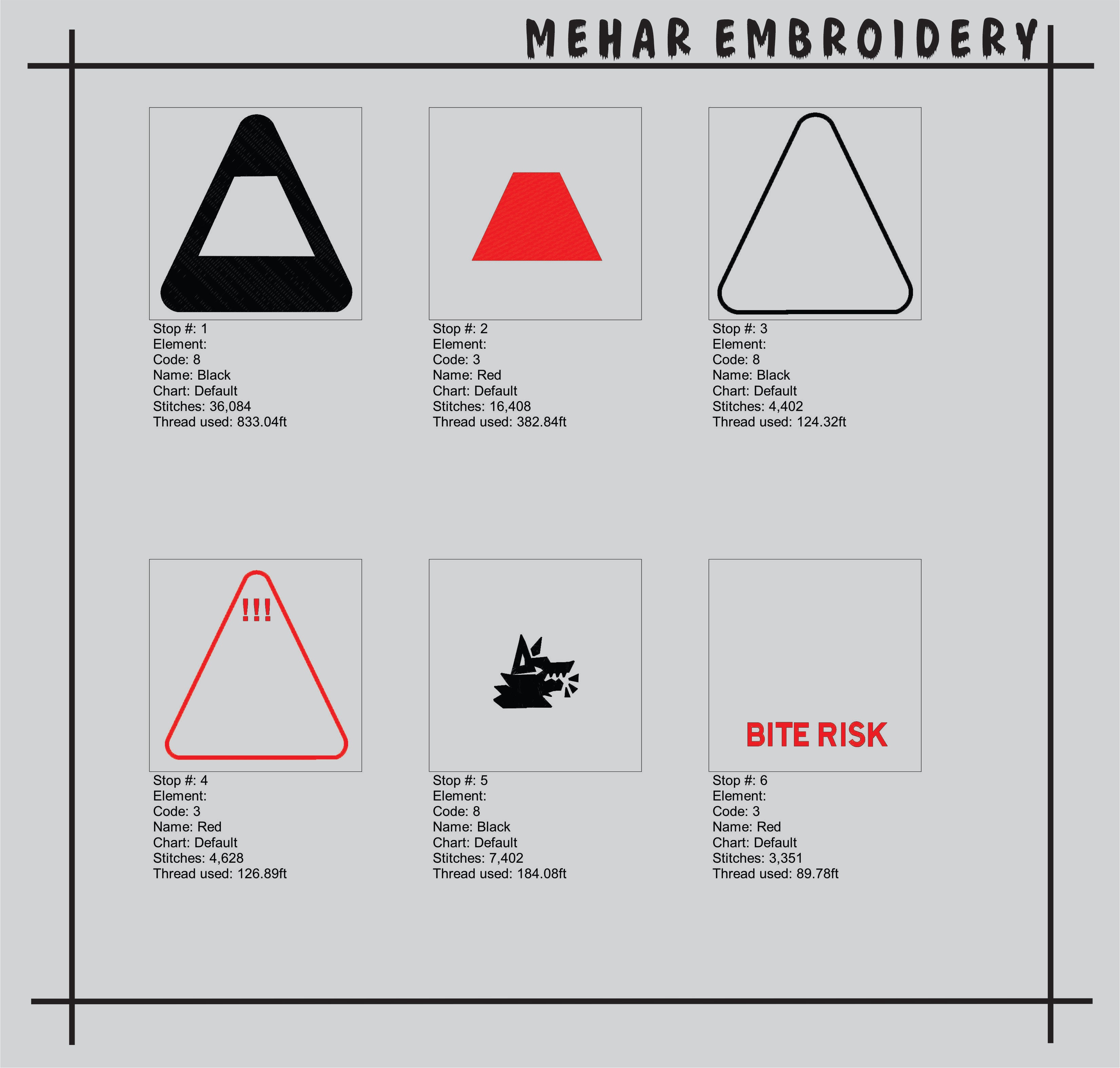 Bite Risk Wolf Warning Machine Embroidery Design – Triangle Patch Motif in 8 Sizes and Multiple Formats