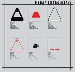 Bite Risk Wolf Warning Machine Embroidery Design – Triangle Patch Motif in 8 Sizes and Multiple Formats