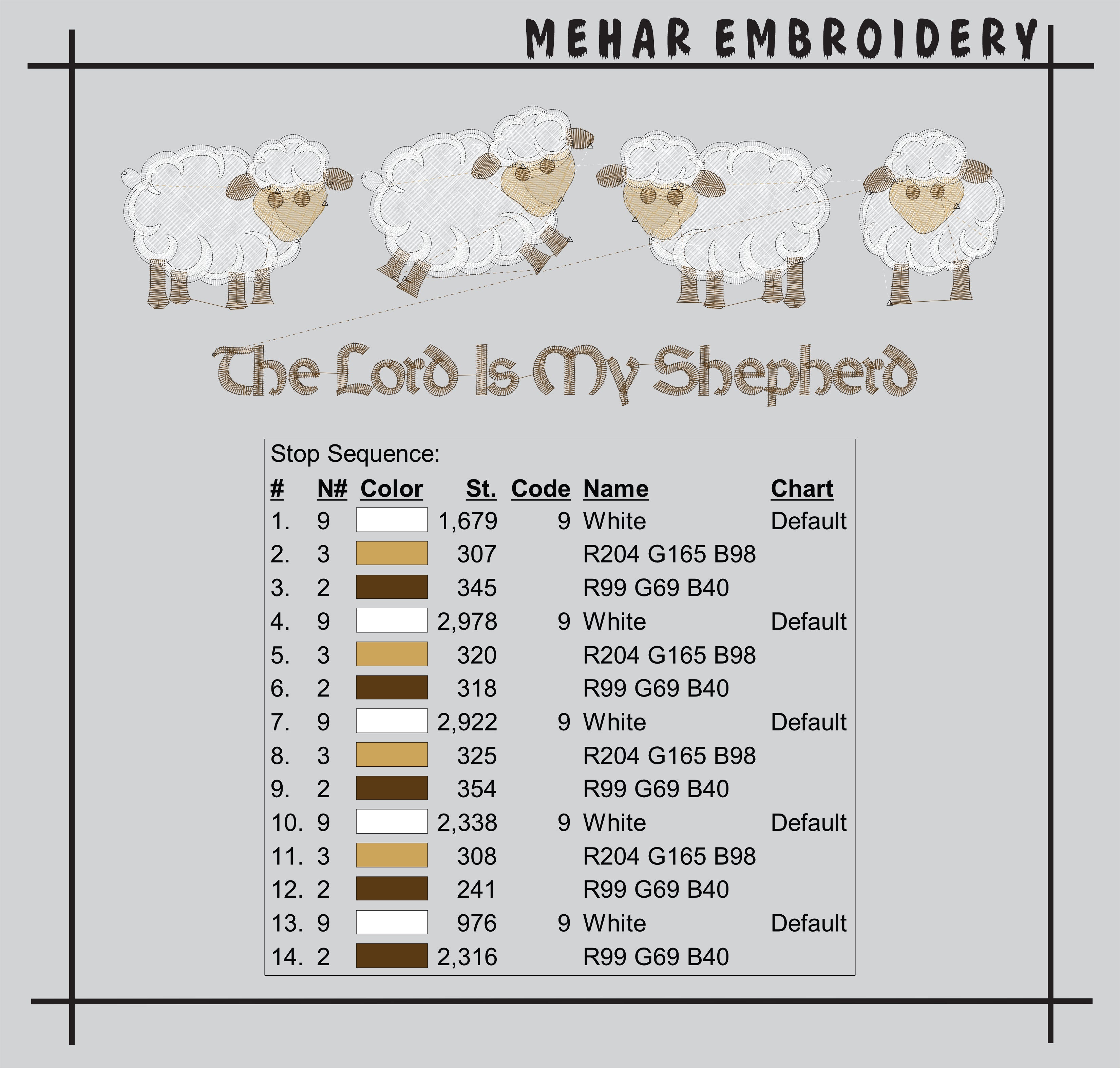 The Lord Is My Shepherd Embroidery, Christian Sheep Bible Verse Digital File