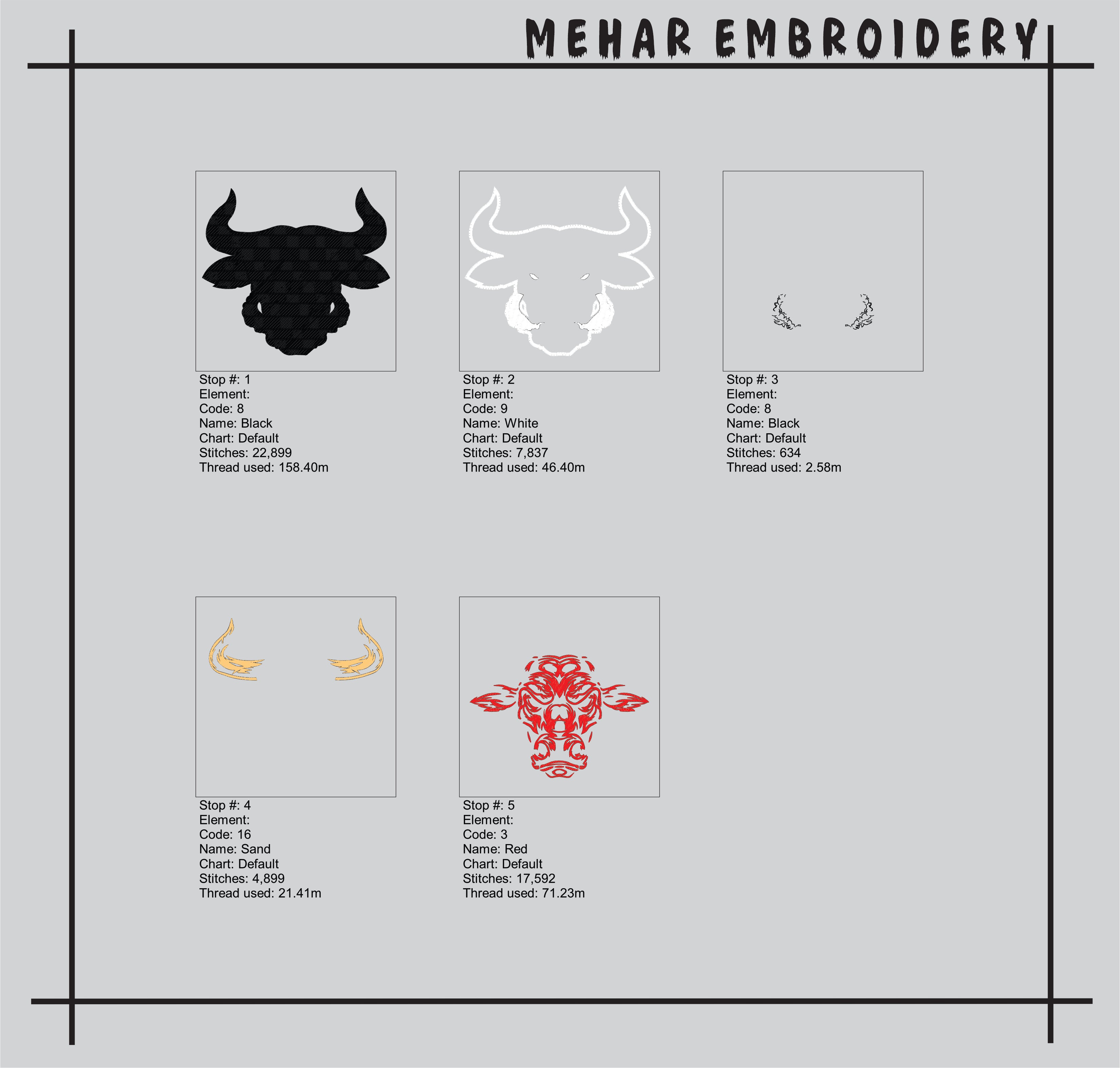 Red Bull Head Embroidery Design, Charging Bull Mascot Digital File