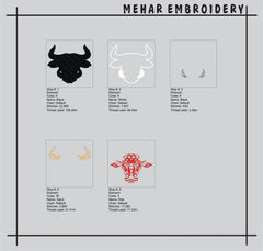 Red Bull Head Embroidery Design, Charging Bull Mascot Digital File