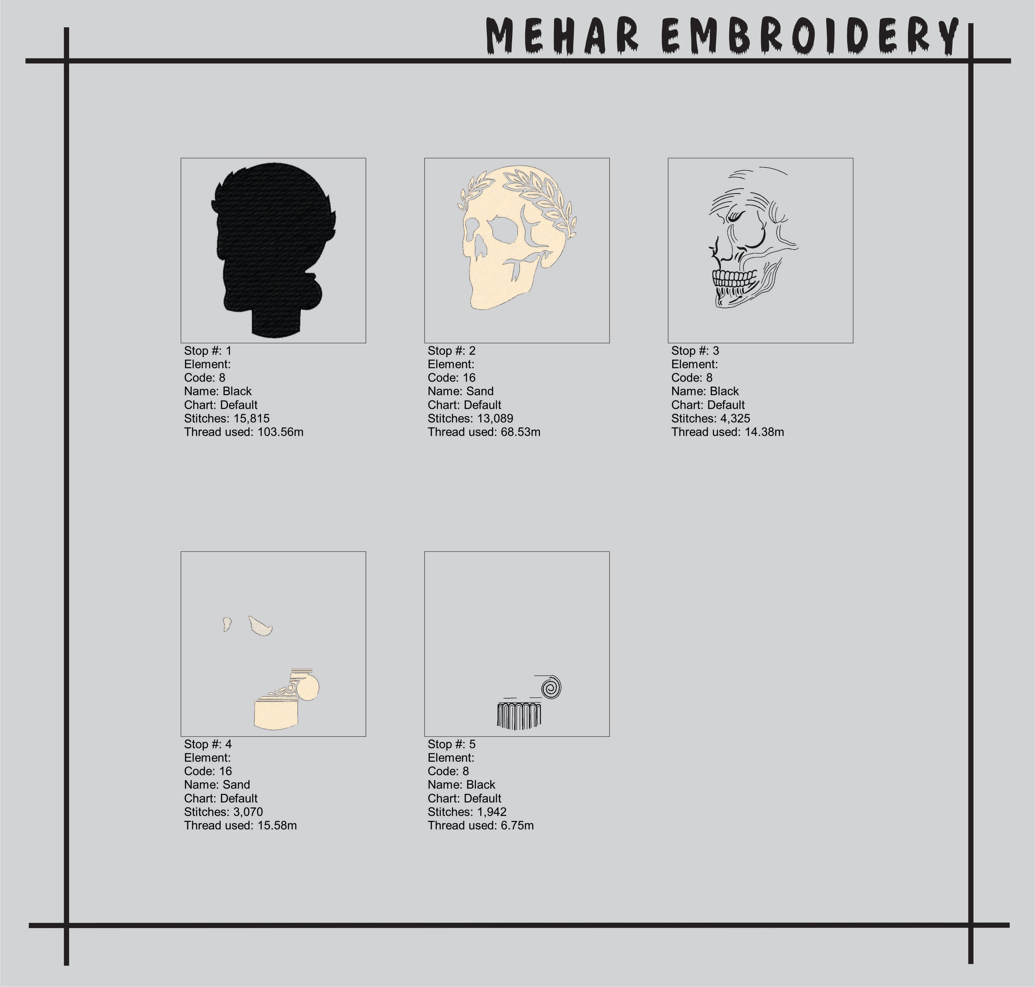 Skull and Ionic Pillar Embroidery Design – Dark Academia File (8 Sizes and Formats)