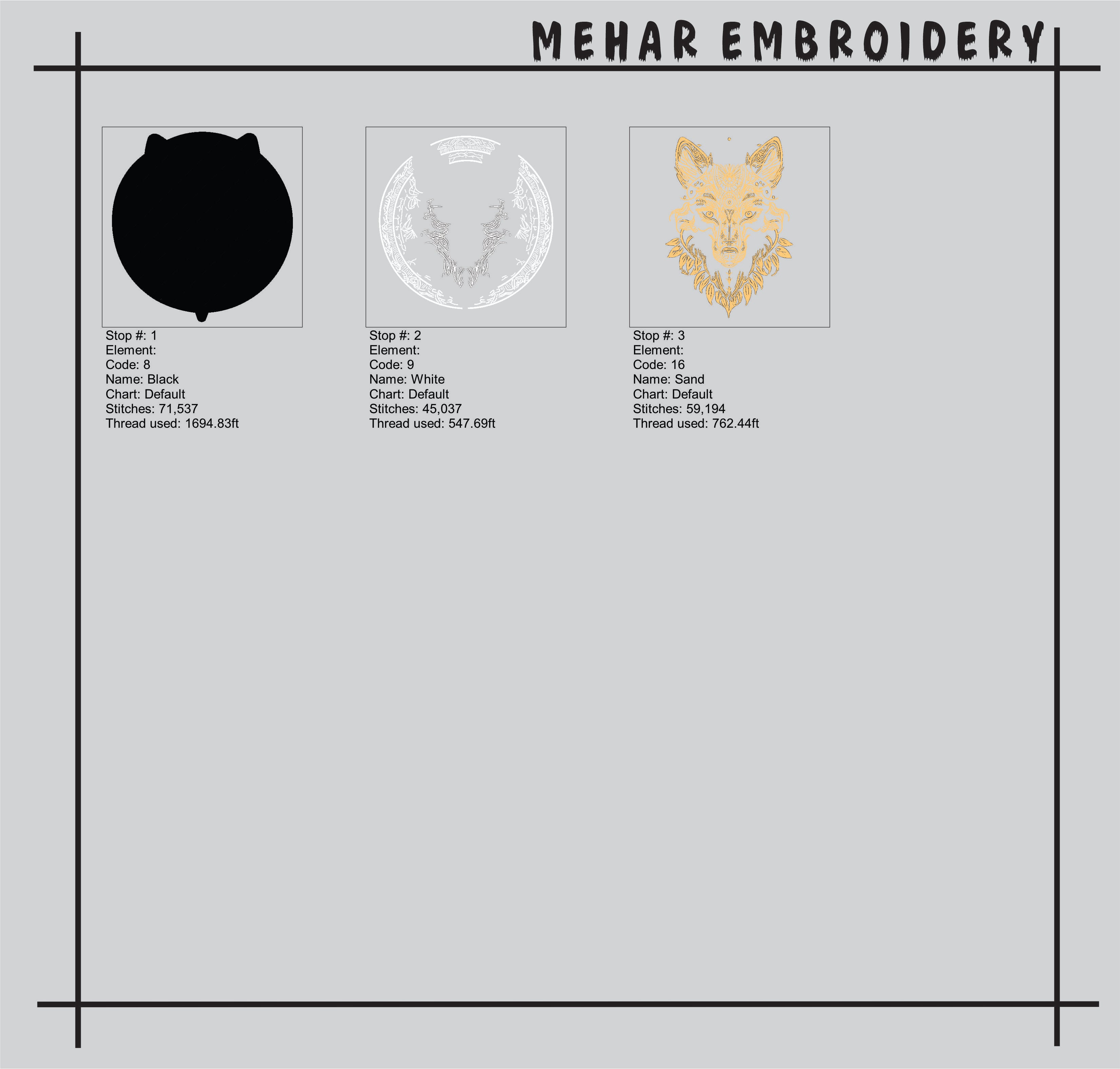 Large Wolf Embroidery Design – Gold & Black Biker Applique (Digital Download)