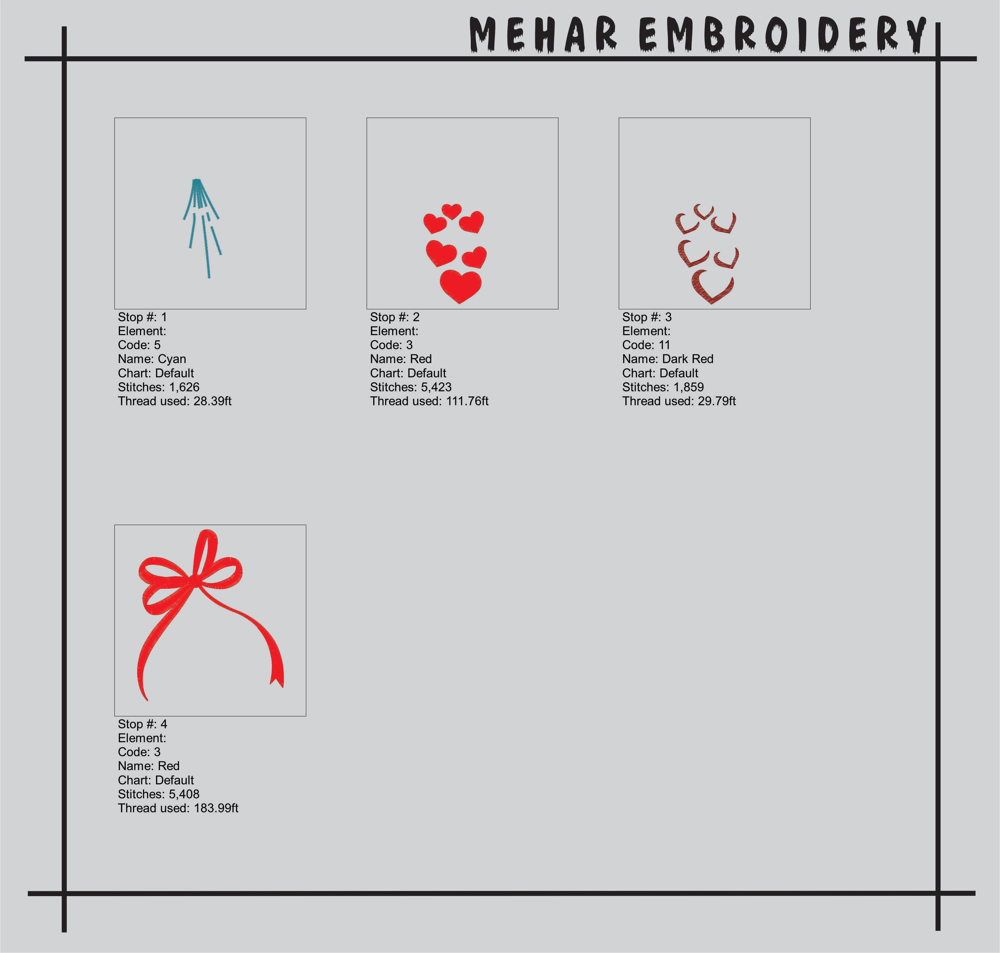 Valentine’s Day Ribbon Bow with Dangling Hearts – Machine Embroidery Design